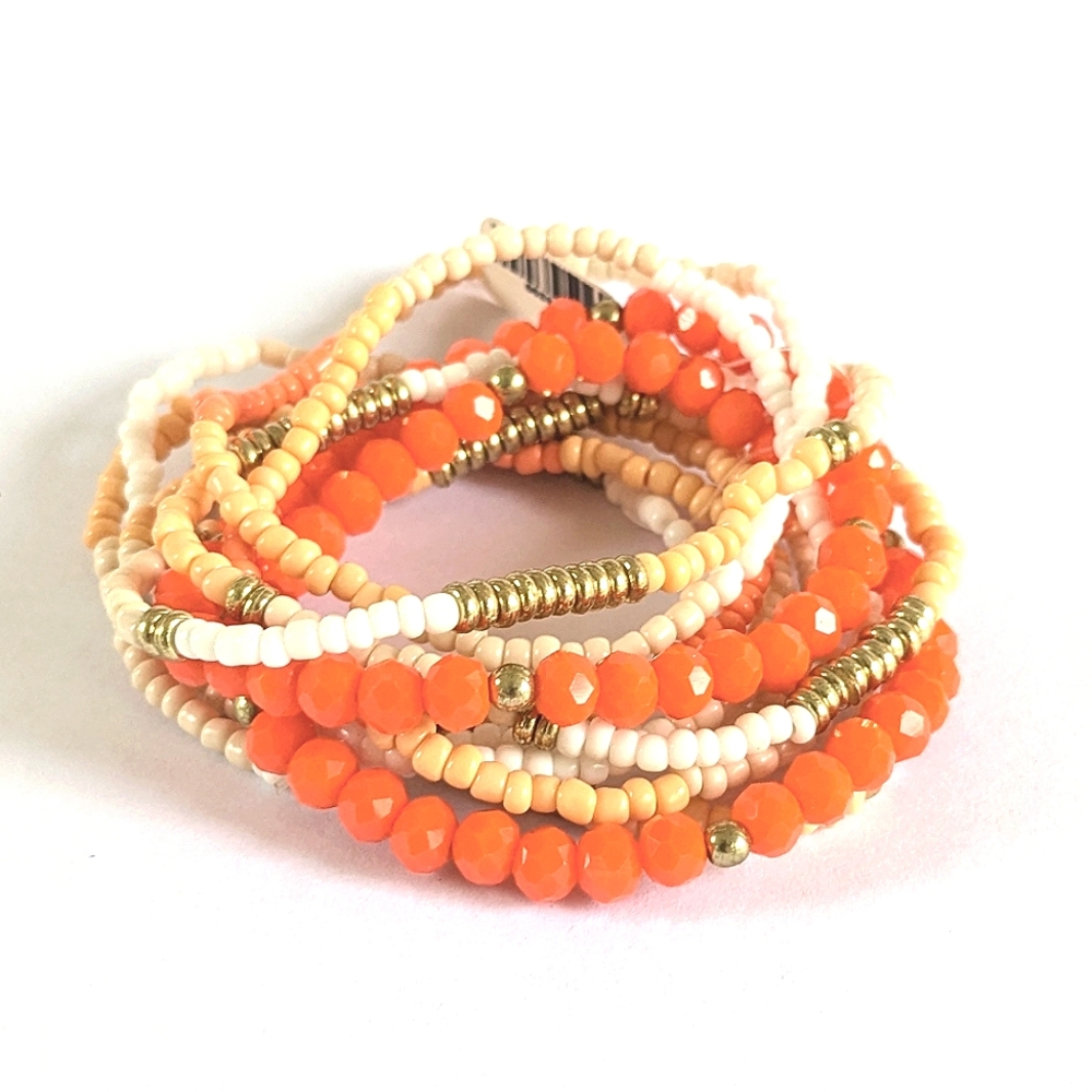 🌞CLEARANCE Creamsicle Stack Orange, Cream and Gold Beaded Bracelet Stack NWT